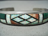 Incredibly Intricate Vintage Native American Navajo Opal Malachite Sterling Silver Bracelet-Nativo Arts