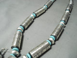 Massive Tubule Hand Tooled Native American Navajo Turquoise Sterling Silver Necklace Earrings-Nativo Arts