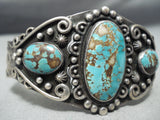 Deep Intense Vintage Native American Navajo Number 8 Turquoise Sterling Silver Bracelet Old-Nativo Arts