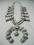Women's Longer Vintage Native American Navajo Turquoise Sterling Silver Squash Blossom Necklace-Nativo Arts
