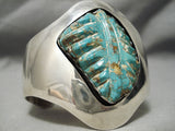 Best Vintage Native American Navajo Hand Carved Leaf Turquoise Sterling Silver Bracelet Old-Nativo Arts