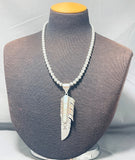 4 Inch Tall Vintage Native American Navajo Opal Sterling Silver Feather Necklace-Nativo Arts
