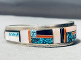 Thick Unique Inlay Vintage Native American Navajo Spider Turquoise Sterling Silver Bracelet-Nativo Arts