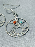 Glorious Native American Navajo Coral Turquoise Sterling Silver Dreamcatcher Earrings-Nativo Arts