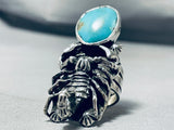 Striking San Felipe Pilot Mountain Turquoise Sterling Silver Scorpion Ring-Nativo Arts