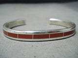 Impressive Zuni Native American Coral Inlay Sterling Silver Bracelet-Nativo Arts
