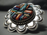 Important Zuni Huge Native American Turquoise Inlay Sterling Silver Ring-Nativo Arts