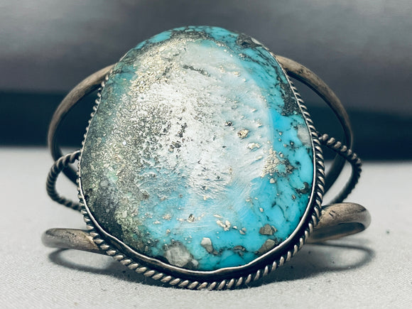 Museum Vintage Native American Navajo Big Morenci Turquoise Sterling Silver Bracelet Old-Nativo Arts