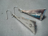 Astonishing Native American Navajo Creek Turquoise Coral Sterling Silver Earrings-Nativo Arts