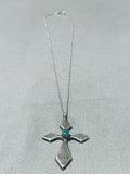 Noteworthy Vintage Native American Zuni Royston Turquoise Sterling Silver Cross Necklace-Nativo Arts