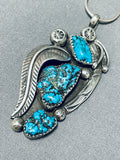 Spectacular Vintage Native American Navajo 3 Old Kingman Turquoise Sterling Silver Necklace-Nativo Arts