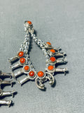 Remarkable Native American Navajo Coral Sterling Silver Mini Squash Blossom Earrings-Nativo Arts