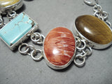 Colorful San Felipe Turquoise Coral Tiger Eye Lapis Sterling Silver Bracelet-Nativo Arts