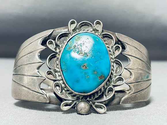 Colossal Vintage Native American Navajo Pilot Mountain Turquoise Sterling Silver Bracelet-Nativo Arts