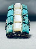 Native American One Of The Best Vintage Zuni Turquoise Inlay Sterling Silver Ring Old-Nativo Arts