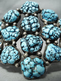 Rare Seafoam Turquoise Vintage Native American Navajo Cluster Sterling Silver Bracelet-Nativo Arts