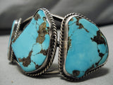 Chunky Huge Vintage Native American Navajo Old Morenci Turquoise Sterling Silver Webbed Bracelet-Nativo Arts