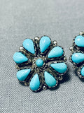 Eviacho Signed Vintage Native American Zuni Signed Blue Gem Cluster Sterling Silver Earrings-Nativo Arts