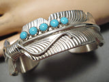 Detailed!! Vintage Native American Navajo Hand Carved Sterling Silver Turquoise Bracelet-Nativo Arts