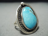 Wonderful Vintage Native American Navajo Old Kingman Turquoise Sterling Silver Ring-Nativo Arts