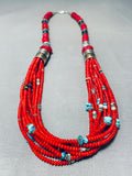 Authentic Singer Native American Navajo Coral Sterling Silver Turquoise Necklace-Nativo Arts