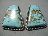 Impressive Native American Navajo #8 Turquoise Sterling Silver Earrings-Nativo Arts