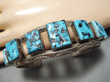 Incredible Vintage Native American Navajo Graduating Turquoise Sterling Silver Bracelet Old-Nativo Arts