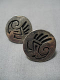 Tremendous Vintage Hopi Native American Sterling Silver Yowytewa Earrings-Nativo Arts