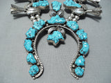 Women's Carved Turquoise Vintage Native American Navajo Sterling Silver Squash Blossom Necklace-Nativo Arts