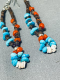 Wonderful Native American Navajo Turquoise & Coral Sterling Silver Earrings-Nativo Arts