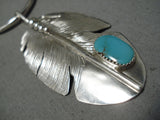 Marvelous Native American Navajo Turquoise Sterling Silver Feather Necklace-Nativo Arts
