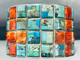 Native American Checkerboard Inlay Navajo Turquoise Shell Sterling Silver Bracelet-Nativo Arts