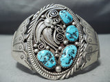 Magnificent Vintage Native American Navajo Kingman Turquoise Sterling Silver Bracelet Old-Nativo Arts