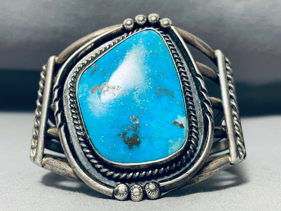 Heavy 90 Gram Vintage Native American Navajo Morenci Turquoise Sterling Silver Bracelet-Nativo Arts