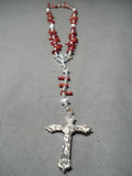 Extraordinary Navajo Coral Sterling Silver Rosary Necklace Native American-Nativo Arts