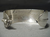 Important Dense Hand Carvings Vintage Native American Navajo Sterling Silver Bracelet-Nativo Arts
