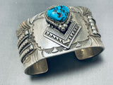 One Of The Most Unique Vintage Native American Navajo Turquoise Sterling Silver Bracelet Hvy-Nativo Arts