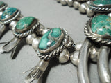 Women's Rare Turquoise Vintage Native American Navajo Sterling Silver Squash Blossom Necklace-Nativo Arts