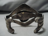 Heavy And Thick!! Vintage Native American Navajo #8 Turquoise Sterling Silver Bracelet Old-Nativo Arts