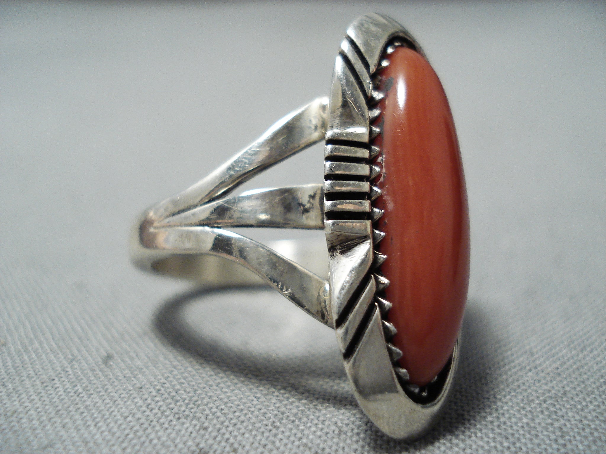 Ed Kee Vintage Navajo Coral Sterling Silver Ring Native American