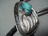 Unique Vintage Native American Navajo Royston Turquoise Sterling Silver Bolo Tie Old-Nativo Arts
