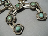 Heavy Vintage Native American Navajo Royston Turquoise Sterling Silver Squash Blossom Necklace-Nativo Arts