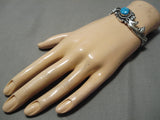 Superlative Vintage Native American Navajo Sky Blue Turquoise Sterling Silver Swirl Bracelet Old-Nativo Arts