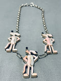 Native American Drop Dead Gorgeous Vintage Zuni Pink Panther Sterling Silver Necklace-Nativo Arts
