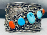 Pat Platero Vintage Native American Navajo Turquoise Sterling Silver Leaf Bracelet Old-Nativo Arts