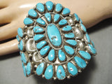 Tremendous Vintage Native American Navajo Teardrop Cluster Turquoise Sterling Silver Bracelet-Nativo Arts