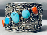 Pat Platero Vintage Native American Navajo Turquoise Sterling Silver Leaf Bracelet Old-Nativo Arts