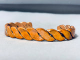 Heavy Thicker Hand Tooled Vintage Native American Navajo Signed Copper Bracelet-Nativo Arts