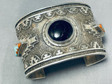 Multi Technique Vintage Native American Navajo Turquoise Sterling Silver Jet Bracelet-Nativo Arts