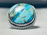 Massive Inlay Native American Navajo Channel Turquoise Sterling Silver Ring-Nativo Arts